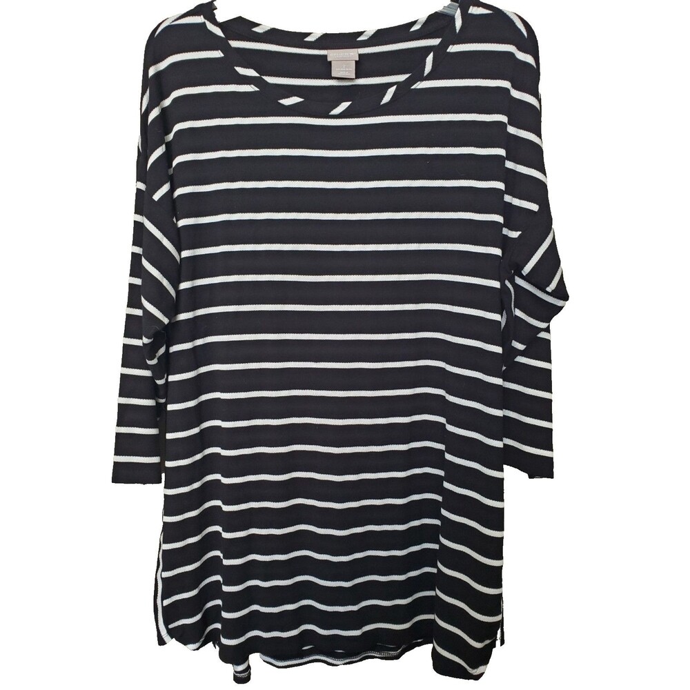Chico's Zenergy Jersey Knit Black Striped 3/4 Sleeve Tunic Size 2 Large